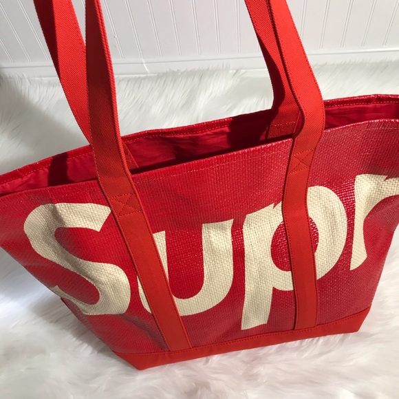 supreme raffia tote red